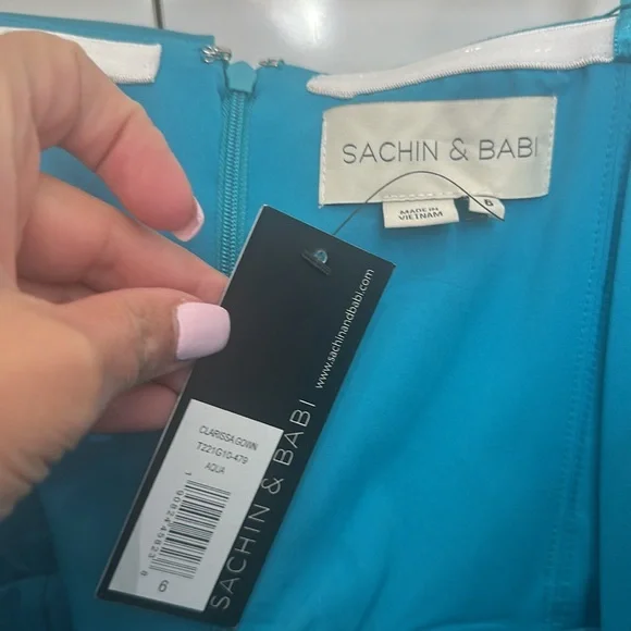 Sachin & Babi | Clarissa Pleated One-shoulder Gown NWT SIZE 6 AQUA COLOR - Picture 6 of 9